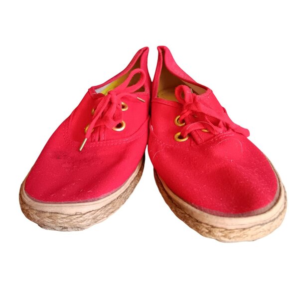 10 10N Vintage Women's Shoes 80's Red Canvas Espadrilles Sneakers Montgomery - Picture 1 of 10